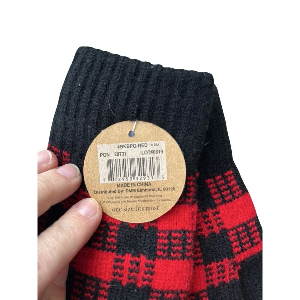 Britt’s Knits Buffalo Plaid Gloves Red Black Ultra Warm OSFM New With Tags